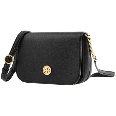 Tory Burch Black Mason Flap Crossbody Bag In Black,gold Tone