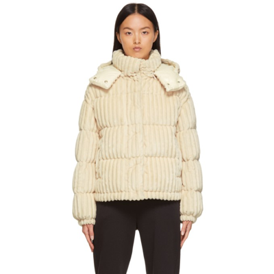 Moncler Daos Water Resistant Corduroy Hooded Down Puffer Jacket In Ivory