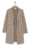 Melloday Soft Knit Topper Coat In Taupe Blk Plaid