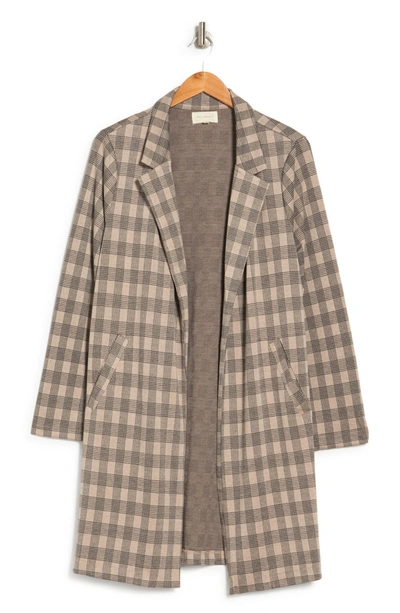 Melloday Soft Knit Topper Coat In Taupe Blk Plaid