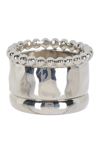 Nordstrom Rack Hammered Band Ring Set In Rhodium