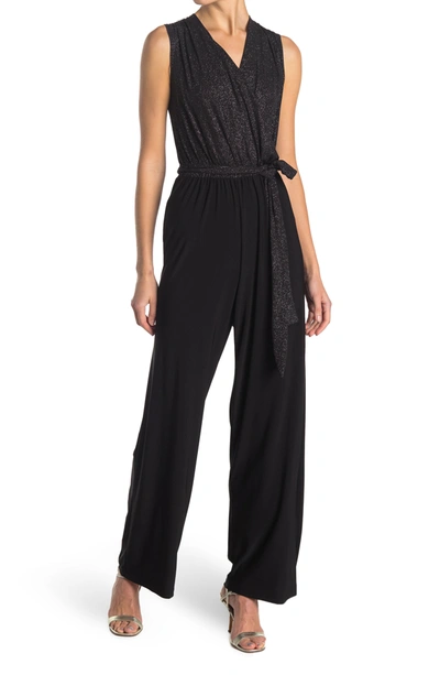 Tash And Sophie Jersey Jumpsuit Glitter Top In Black/ Silver