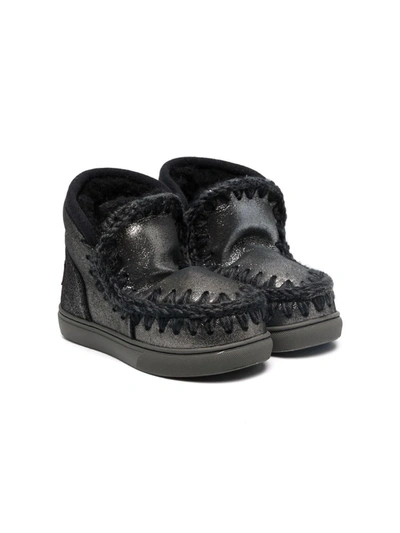 Mou Kids' Metallic Eskimo Shearling Boots In Black