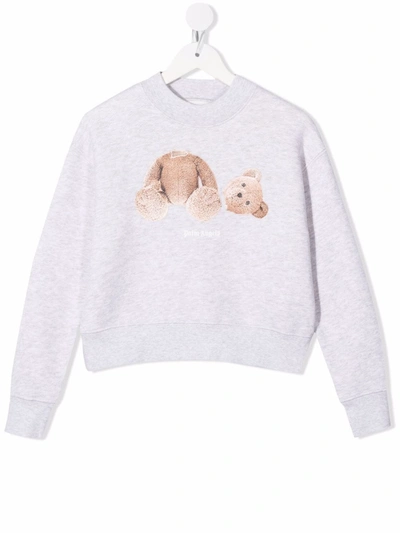 Palm Angels Kids' Teddy Bear-print Cotton Sweatshirt In Grey