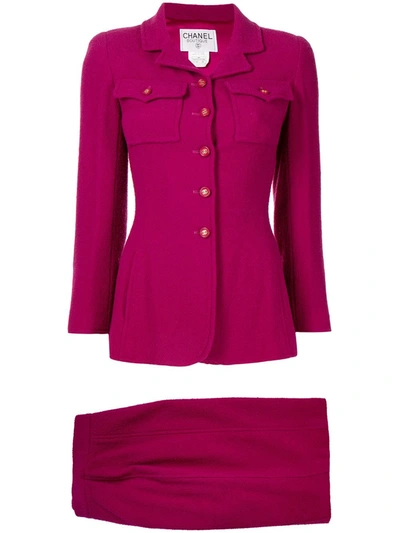 Pre-owned Chanel Cc-buttons Single-breasted Skirt Suit In Purple