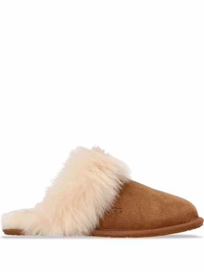Ugg Shearling-trim Slippers - Women's - Sheepskin/suede/rubber In Brown