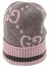 Gucci Grey And Pink Gg Cashmere Beanie Hat In Grey
