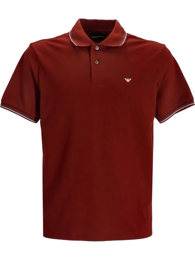 Emporio Armani Embroidered-logo Short-sleeved Polo Shirt In Red