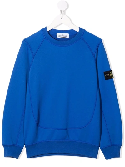 Stone Island Junior Kids' Logo Crew-neck Sweatshirt In Blue