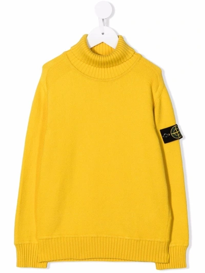 Stone Island Junior Kids' Logo Roll-neck Jumper In Yellow