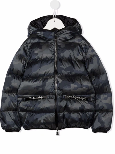 Herno Kids' Camouflage-print Hooded Padded Jacket In Blue