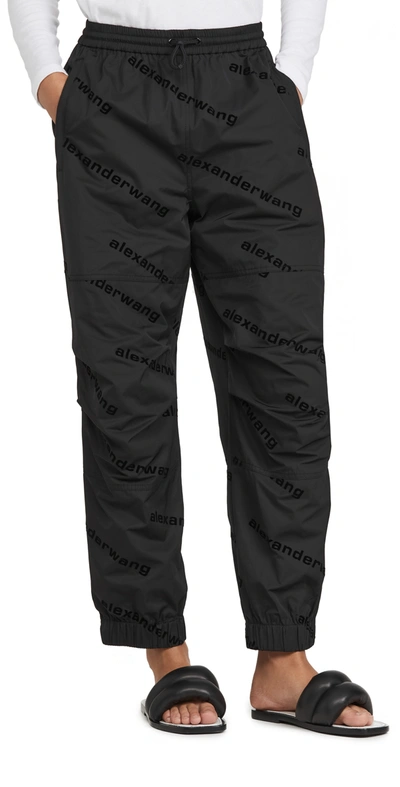 Alexander Wang Flocked Logo Track Pant In Taffeta In Black