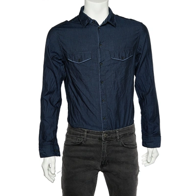 Pre-owned Armani Collezioni Navy Blue Cotton Button Front Shirt M