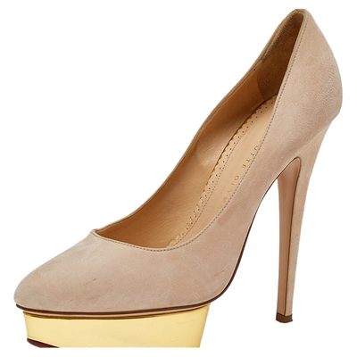 Pre-owned Charlotte Olympia Beige Suede Dolly Pumps Size 38.5