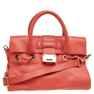 Pre-owned Jimmy Choo Coral Leather Rosalie Satchel In Red