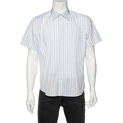 Pre-owned Balmain White Striped Cotton Short Sleeve Shirt L
