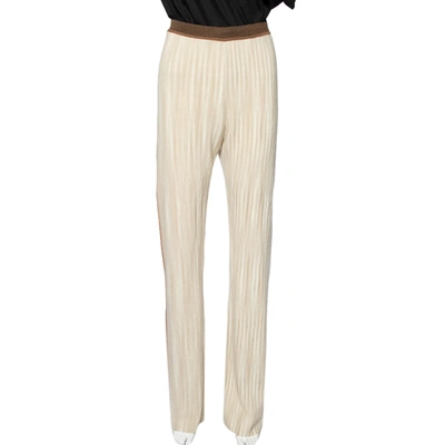 Pre-owned Missoni Beige Wool Side Stripe Detail Flared Leg Trousers L