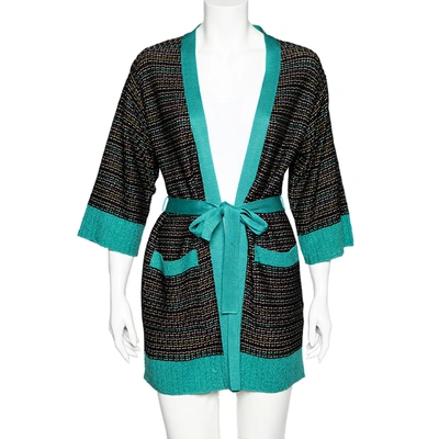 Pre-owned M Missoni Black Textured Knit Belted Cardigan M