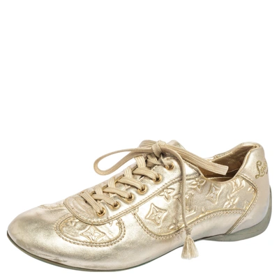 Pre-owned Louis Vuitton Metallic Gold Monogram Embossed Leather Trainers Trainers Size 36