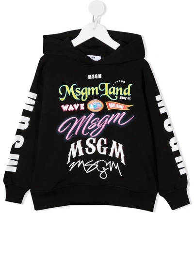 Msgm Teen Logo-print Hoodie In Black