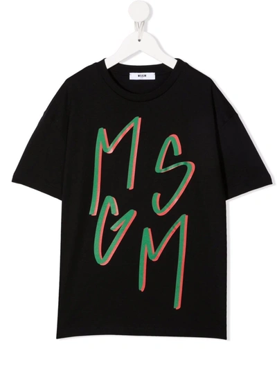 Msgm Teen Logo-print Cotton T-shirt In Black
