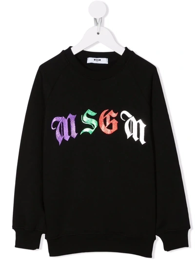 Msgm Kids' Logo-print Cotton Jumper In Black