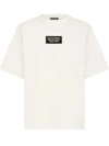 DOLCE & GABBANA WHITE PRINTED COTTON T-SHIRT WITH PATCH EMBELLISHMENT