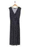 Nina Leonard Surplice Culotte Crop Jumpsuit In Navy Ivory Timeless Dot
