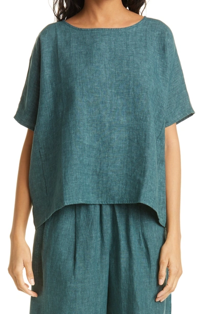 Eileen Fisher Organic Linen Boxy Top In Agean