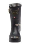 Joules Print Molly Welly Rain Boot In Black Bugs