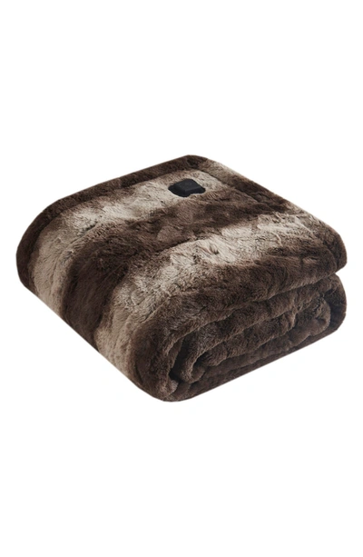 Beautyrest Zuri Heated Faux Fur Throw Blanket In Brown