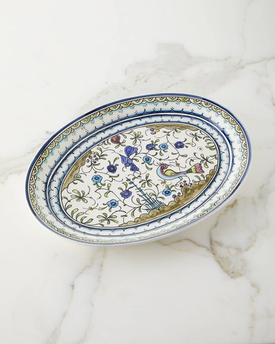 Neiman Marcus Pavoes Blue And Green Oval Platter