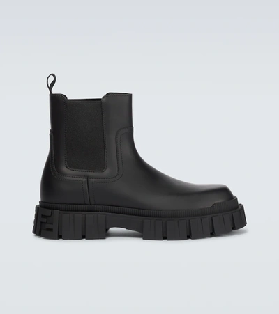 Fendi Leather Slip-on Ankle Boots In Black