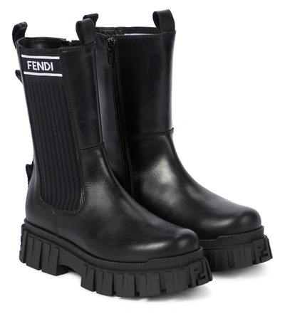 Fendi Kids' Black Boots For Girl With White Logo In Lv Nero Bianco