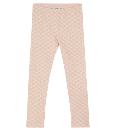 Fendi Kids' Ff Karligraphy Cotton Leggings In Promise