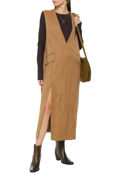 Mm6 Maison Margiela Crinkled Twill Midi Dress In Brown
