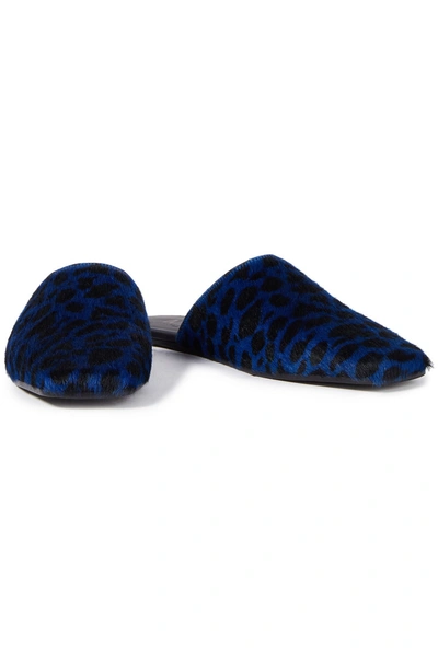 Mm6 Maison Margiela Leopard-print Calf Hair Slippers In Blue