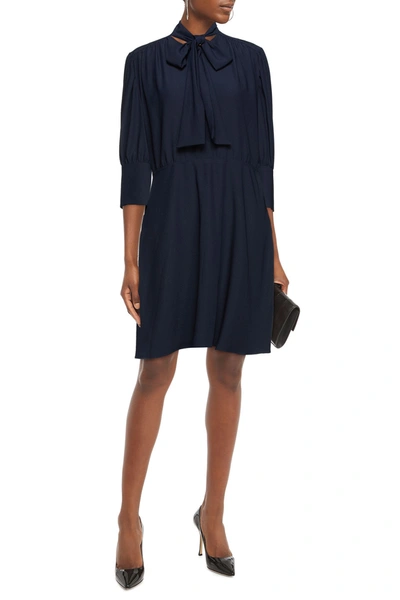 Victoria Victoria Beckham Pussy-bow Crepe Dress In Midnight Blue