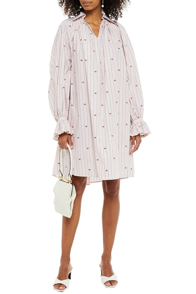 Victoria Victoria Beckham Gathered Striped Cotton-jacquard Dress In Pink