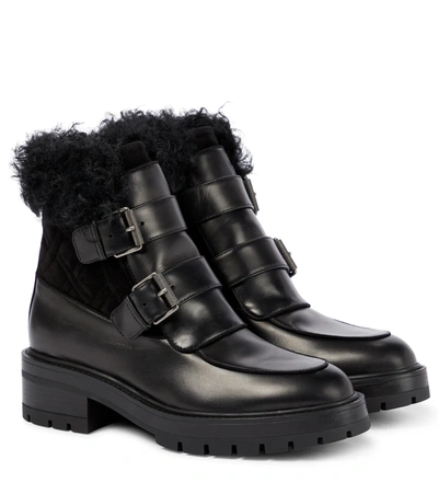 Aquazzura Ryan Shearling-trimmed Suede And Leather Boots In Black