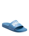 Palm Angels Logo-print Pool Slides In Blue / White