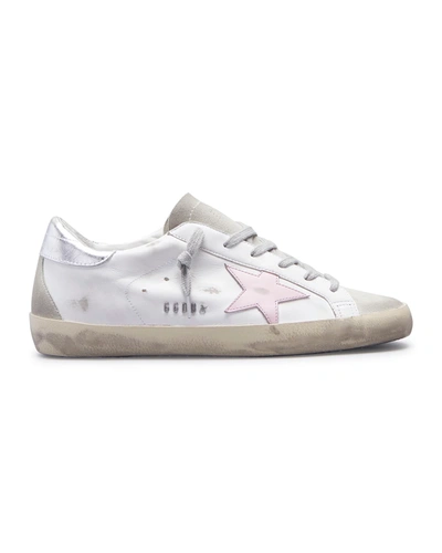 Golden Goose Superstar Mixed Leather Low-top Sneakers In White/ Ice/ Pink/ Silver