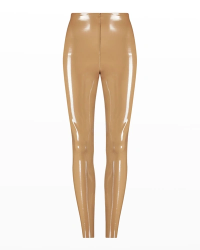 Commando Classic Patent Faux-leather Firming Leggings In Cocoa