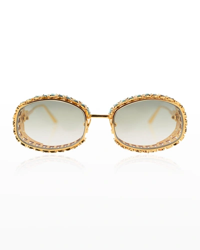 Anna-karin Karlsson Billion $ Boo Crystal Oval Stainless Steel Sunglasses In Gold Emerald