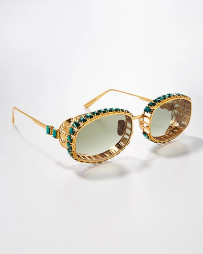 Anna-karin Karlsson Billion $ Boo Crystal Oval Stainless Steel Sunglasses In Gold Emerald