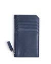 Royce New York Monogrammed Zippered Leather Credit Card Case In Navy Blue