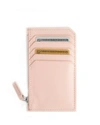 Royce New York Monogrammed Zippered Leather Credit Card Case In Blush Pink