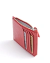 Royce New York Monogrammed Zippered Leather Credit Card Case In Red