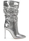 PARIS TEXAS 105 SILVER PYTHON-EFFECT LEATHER KNEE-HIGH BOOTS,4139226