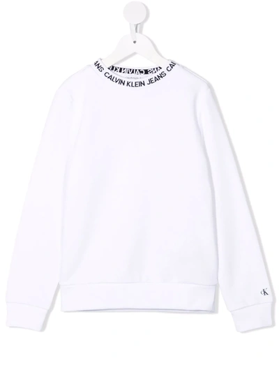 Calvin Klein Logo-neckline Sweatshirt In 白色